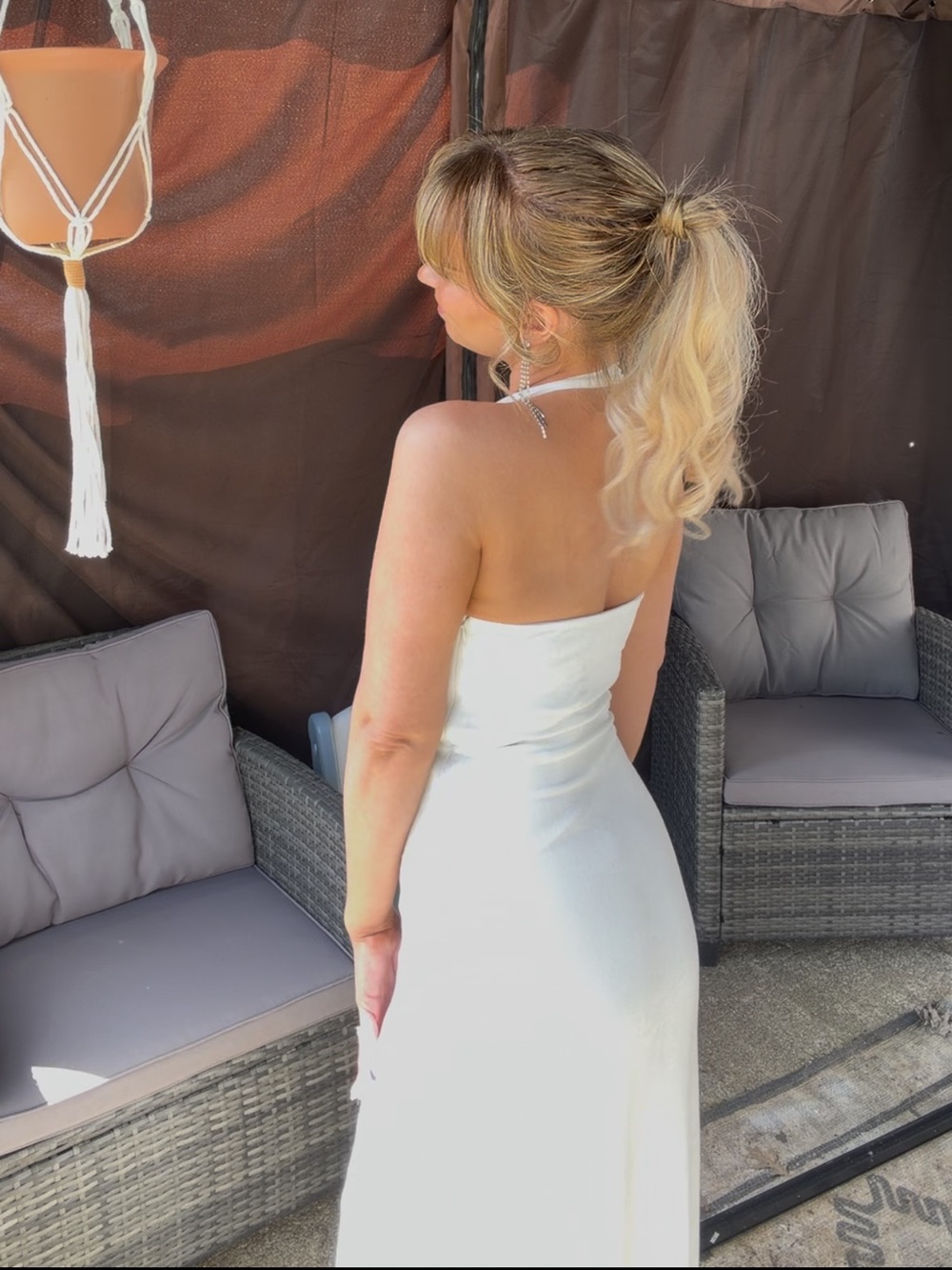 12th Tribe White Deep V Halter Backless Maxi Dress - Picture 3 of 3